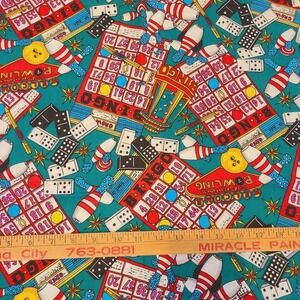 New Bingo Dominos Bowling Game Fabric Material 29" Green Cotton Sewing